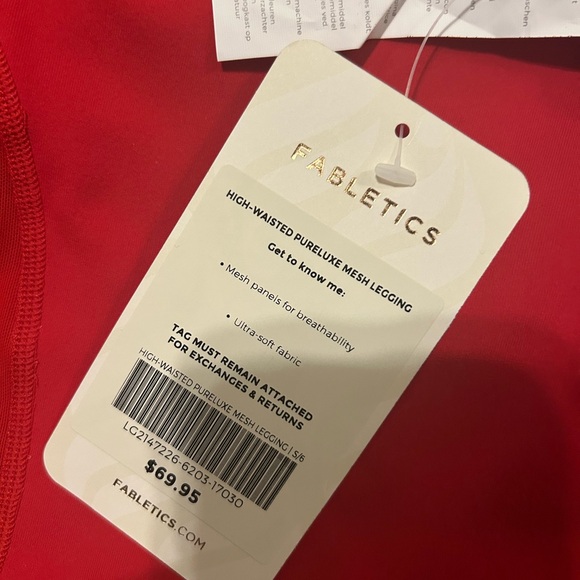 High-wasted Cherry Red Leggings Pureluxe Mesh Fabletics NWT - Picture 7 of 8